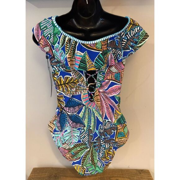 NWT La Blanca Neon Nights Off Shoulder Ruffle One Piece - Picture 4 of 9